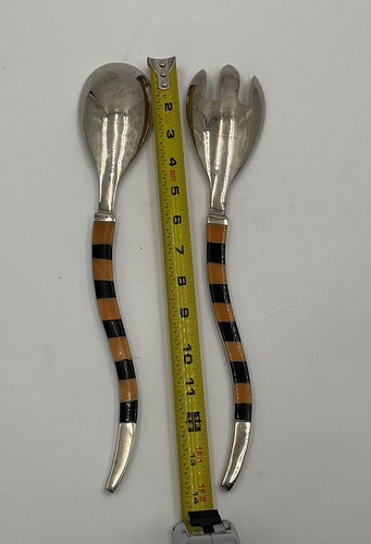 Pier 1 Imports Nickel Plated Salad Servers With Curvy Handles In Black/Orange - 第 8/9 張圖片