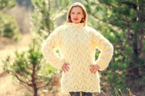 Ivory mohair sweater thick pullover 