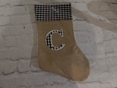Holiday Style Burlap Stocking/Black & White Plaid/C