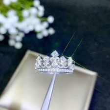 2.2ct Simulated Diamond Princess Queen Crown Tiara Ring 14k White Gold Plated