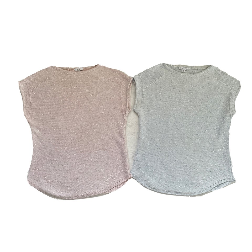 W LANE Womens Knitted Vest Top Size S Pink & Blue Pastel Knit  Short Sleeve x2