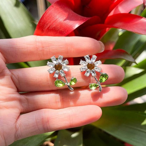 Aretes de plata 925 circonita cúbica bonita flor joyería de boda para mujer - Imagen 4 de 10