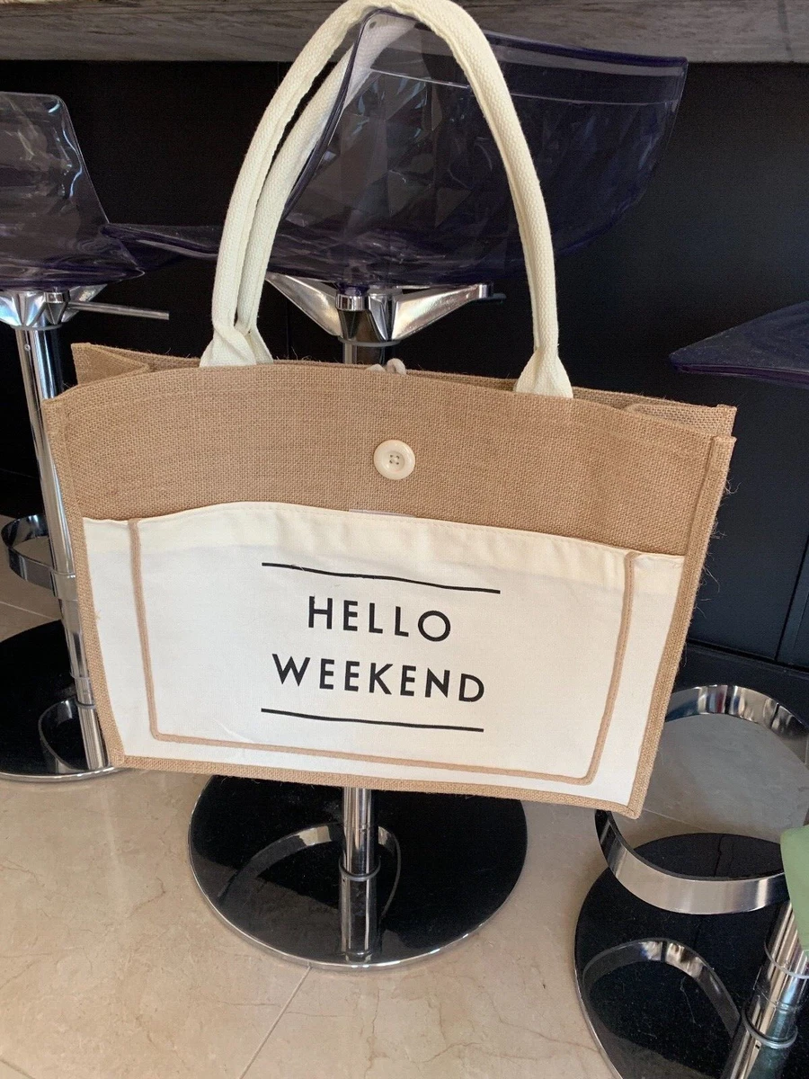 NEW Hello Weekend Tote Bag Womens Handbag Large Jute Bag Two Handle Purse Burlap