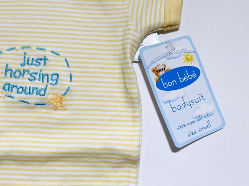 Bon BeBe 0-3 Months Baby Boy Yellow Striped Seahorse Short Sleeve Bodysuit NWT - Picture 5 of 11