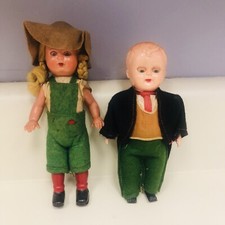 Vintage Pair Of Celluloid West German Dolls Boy And Girl Blinks Sleepy Eyes