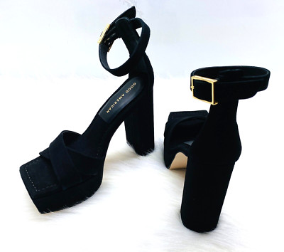 Good American Womens 6 Black Suede Square Toe Platform Chunky Heels GA159K-E