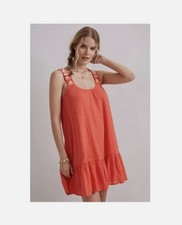 Anthropologie Coral Embroidered Tunic Dress Pockets Beachy Women’s Size Medium