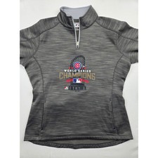 Chicago Cubs 2016 World Series Champions Womens Med 1/4 Zip Jacket Majestic Gray