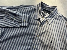 Ralph Lauren Yarmouth Dress Shirt Mens 17 32/33 Blue Stripe Classic Fit LS