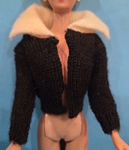 1960s Vintage Barbie PAK CARDIGAN SWEATER - BLACK Wool, early woven waistband