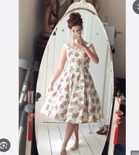 Collectif Maddison Pink and cream Floral Fit and flare Dress 12