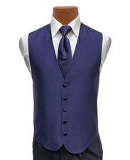 Men's Barassi Navy Blue Tuxedo Vest with Long Tie Size Medium