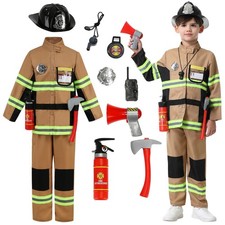 Kid's Fireman Costume, Boy Firefighter Dress up, Fire Fighter with Toy Access...