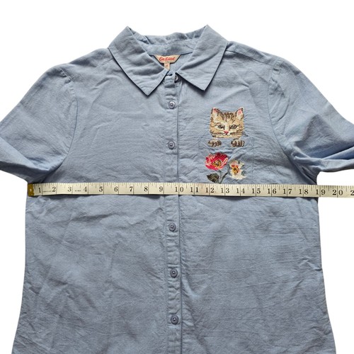 Camisa Cath Kidston Manga Larga Gato Bordado Reino Unido 10 Azul PTP 19" - Imagen 7 de 10