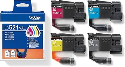 Brother LC521VAL 4er Pack Original Druckerpatronen Schwarz Cyan Magenta Gelb
