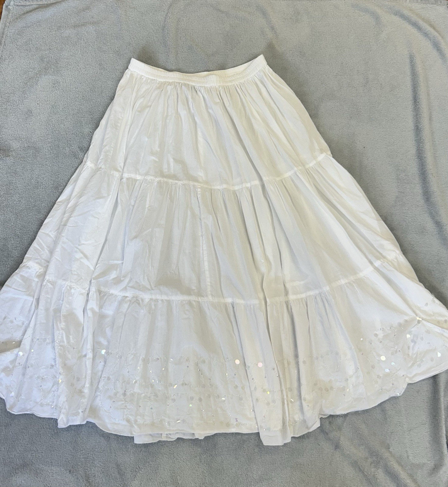 Phool Maxi Skirt Women-M Cottagecore Lined Prairie Boho Beaded Border White-image