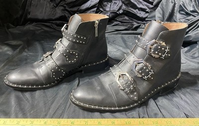 Gianni Bini Leather Studded Buckle Ankle Boots Black Harlee Size 9.5M Moto Goth