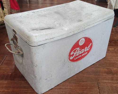 Vintage 1950s Pearl Lager Beer Cronstroms Aluminum Cooler Ice Chest Texas RARE