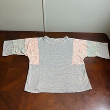Paisley Sleeve Top Gray Women’s Small Colorblock Made in USA Jade by Jane