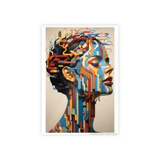 Vibrant Abstract Female Profile Poster, High-Gloss, Futuristic Digital Art Decor