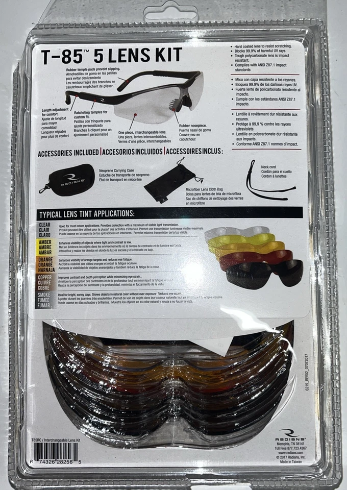 Gafas de tiro Radians con 5 lentes intercambiables marco negro - T85RC NUEVAS Foto 3 de 3