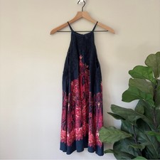Free People Intimately Boho Paisley Pattern Spaghetti Strap Dress Button Up Lace