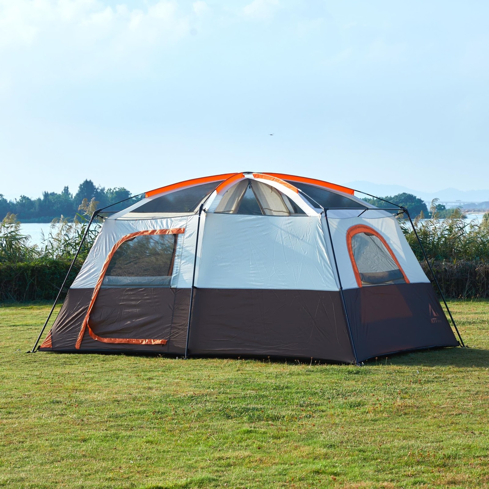 KTT Large Tent 6-12 Person,Family Cabin Tents,Straight Wall,3 Doors and 3 Win...
