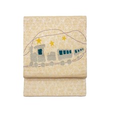 Authentic Fukuro obi formal sash made of paper fabric with chenille trim. ...