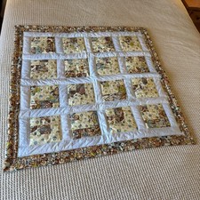 Baby Quilt Handmade Blue Bears Blocks 37 Square Patchwork Blanket Reversible