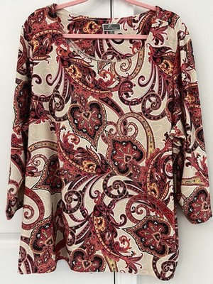 JM Collection Woman Plus Size 2X Pink Cream Stretchy 3/4 Sleeve Blouse Shirt #D
