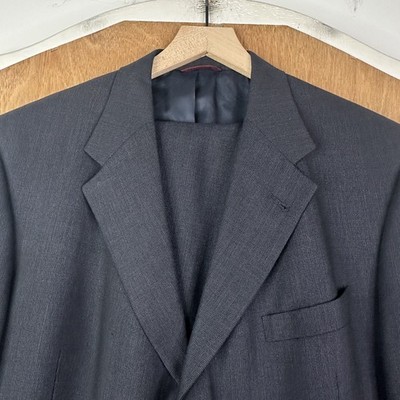 VTG Hart Schaffner Marx Suit Mens 44R Gray Hopsack Checkered 3 Button Wool 32x28