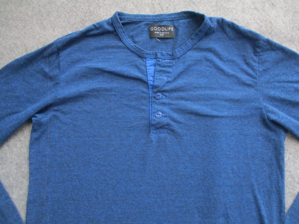 Camisa Goodlife Masculina Pequena Azul Henley Manga Longa Casual Adulto * - Imagem 2 de 4