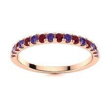 925 Sterling Silver Rose Plated Round Ruby  Amethyst Half Eternity Women Ring