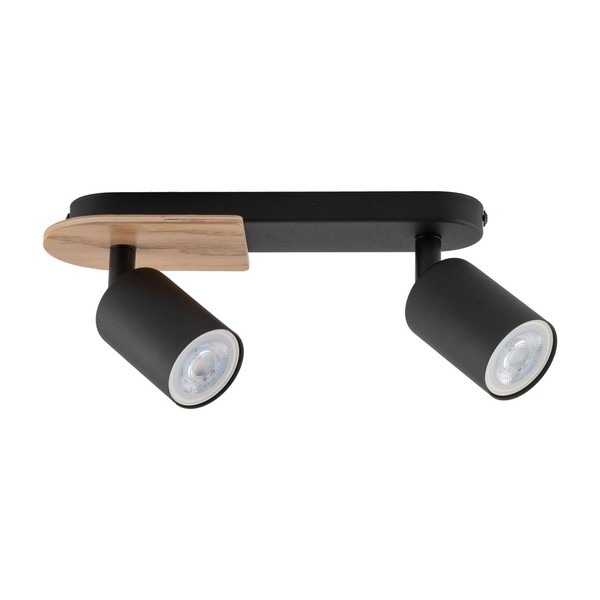 Deckenlampe GU10 2-Flammig Metall Holz Schwarz Natur 35 Cm Klein Deckenstrahler-image