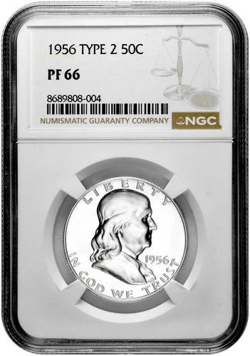 1956 Type 2 50C Proof Silver Franklin Half Dollar NGC Graded PF 66 in New Holder