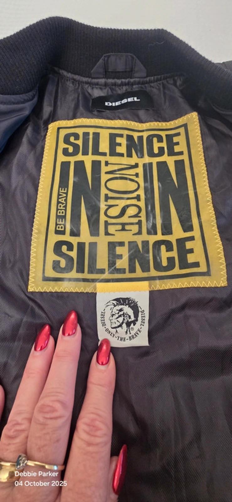 Rare Diesel Kids Bomber Jacket, Black Silence in Noise Parachute Back,  Age 12 image 3