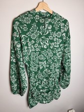 New! Zara Jacquard Print Green White Floral Dress Size M Balloon Sleeve Bodycon