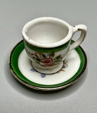 1:12 Dollhouse Mini Porcelain Tea Cup Saucer Hand Painted Japan Gold Trim