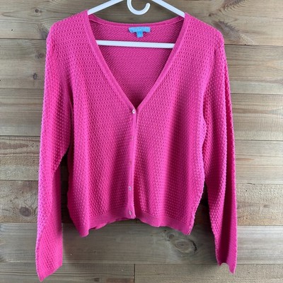 Draper James Womens Cardigan Textured Vneck Button Up Pink Preppy Casual Large
