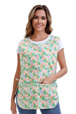 Womens Cobbler Apron Smock Cotton Printed 2 Patch Pockets Side Ties Work Chef