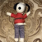 Snoopy Peanuts 1968 Plush Doll Toy Red Logo shirt Denim Blue Jeans Vintage