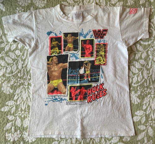 Vintage Hulk Hogan Hulk Rules 1990 Titan Sports Youth Large White T-Shirt 