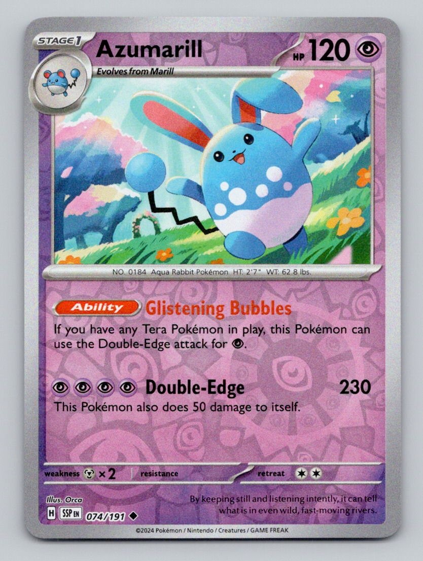 Azumarill 074/191 Uncommon Surging Sparks Pokemon Reverse Holo Near Mint