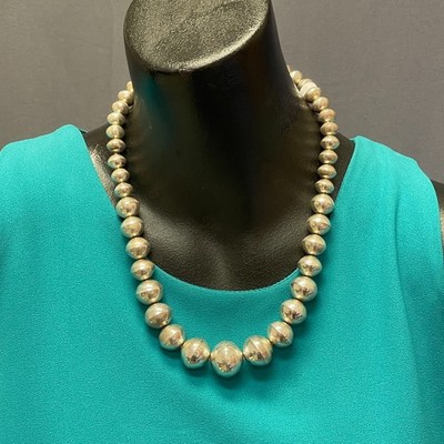 Large Handmade Navajo Sterling Silver Polished Beads, authentic Native American