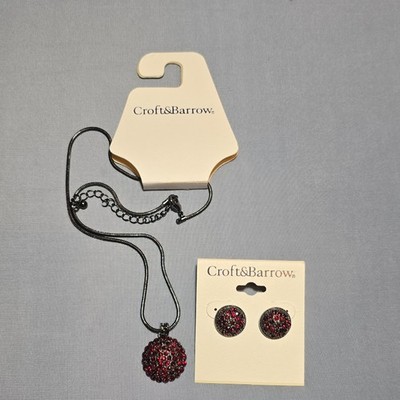 Croft & Barrow Red Crystal Rhinestone Necklace & Earrings Set, Nickel-Free