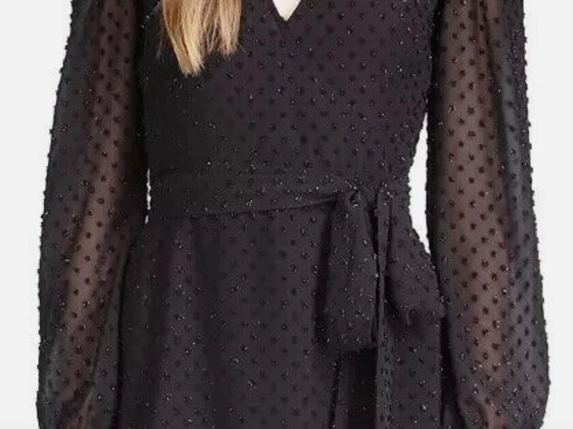 Abito donna Michael Kors Swiss Dot stile avvolgente XS NUOVO $175 PF281AK6ML