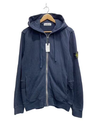 STONE ISLAND/Zip Hoodie/L/Cotton/Black/Solid Color//