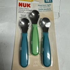 NUK Kiddy Cutlery 3-Pack Spoon Set for Toddlers, Stainless Steel, BPA Free
