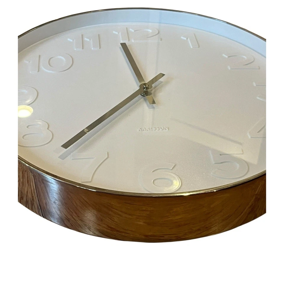 "RELOJ de pared minimalista Karlsson 15"" números blancos marco de acero inoxidable en relieve contem" Foto 2 de 4