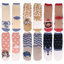 Women's Super Soft Warm Microfiber Fuzzy Cozy Fluffy Cute Animal Socks, 6 Pairs